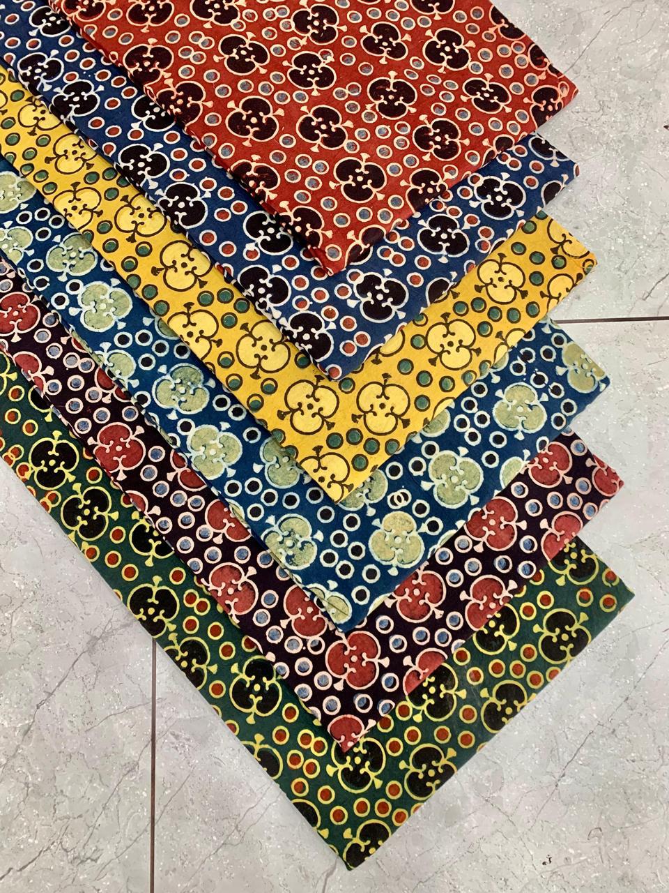 Ajrakh pure cotton handblock printed fabric using natural dyes and traditional printing techniques